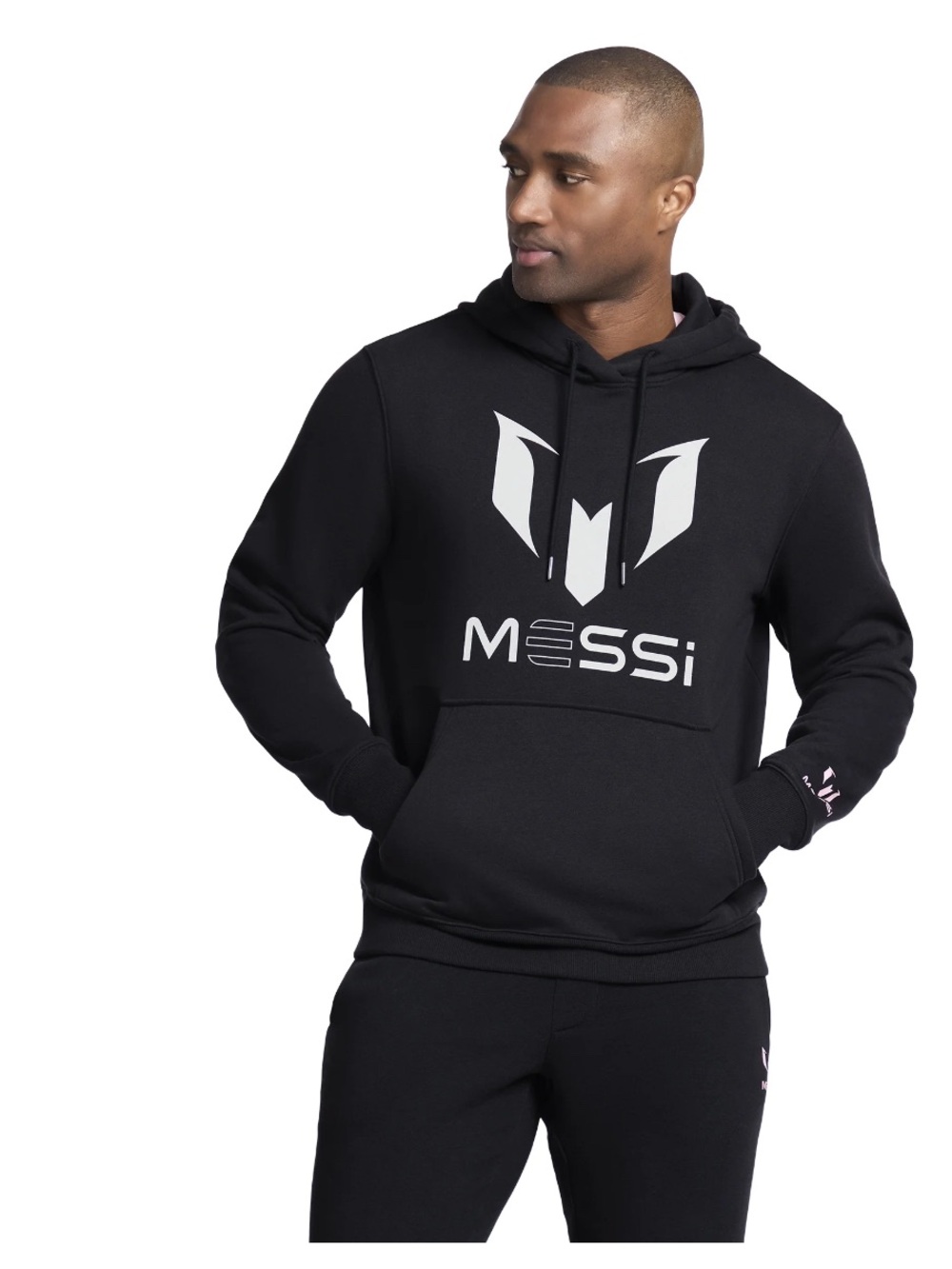 Messi Men's Black Pullover Hoodie with Silver Logo